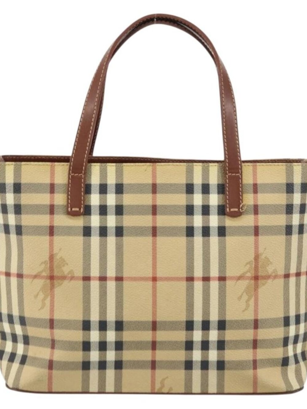 BURBERRY Nova Check Hand Bag PVC Beige Gold Auth BA8952 - Picture 3 of 16